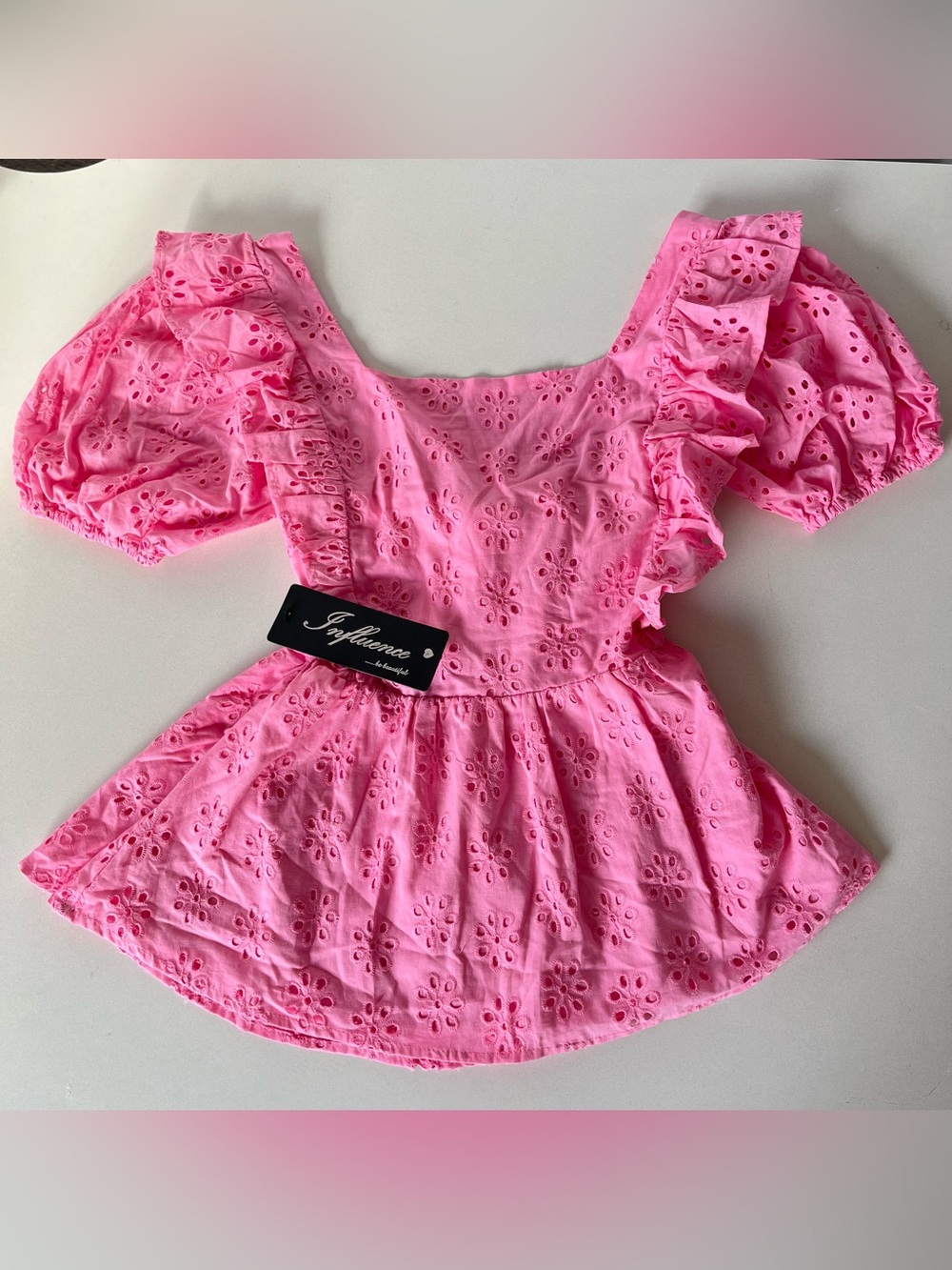 Influence Pink Eyelet Ruffle Peplum Blouse